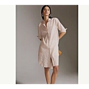 Anthropologie Long Line Cotton Shirt Cover-up  Small in Neutral Motif